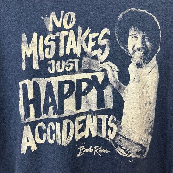 Bob Ross Graphic Tee T Shirt No Mistakes Just Happy Accidents Blue Sz 2XL XXL - Picture 4 of 4